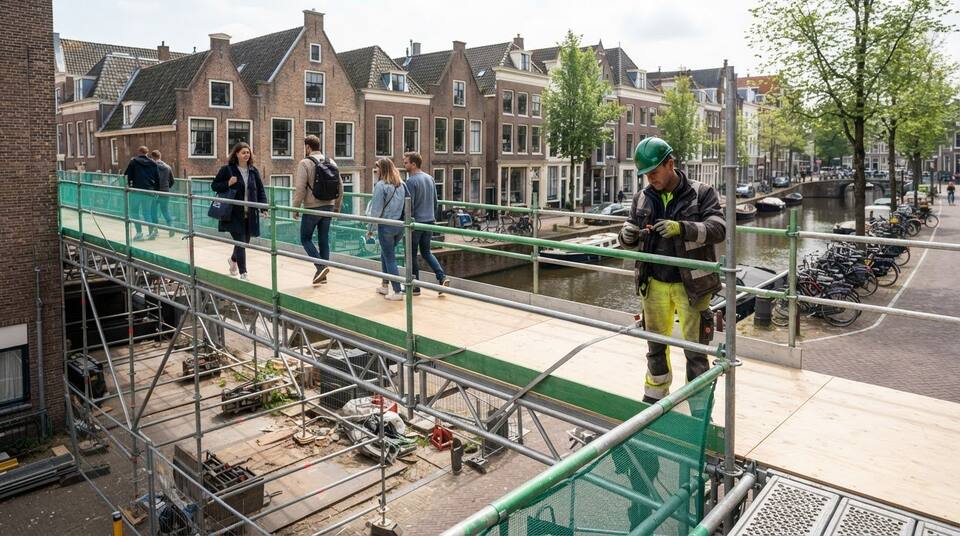 Tijdelijke voetgangersbrug met een steiger: veilig overbruggen